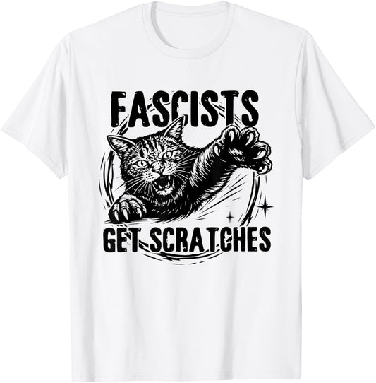 Vintage Black Cats Against Fascists Get Scratches T-Shirt T-Shirt - T-Shirt | White