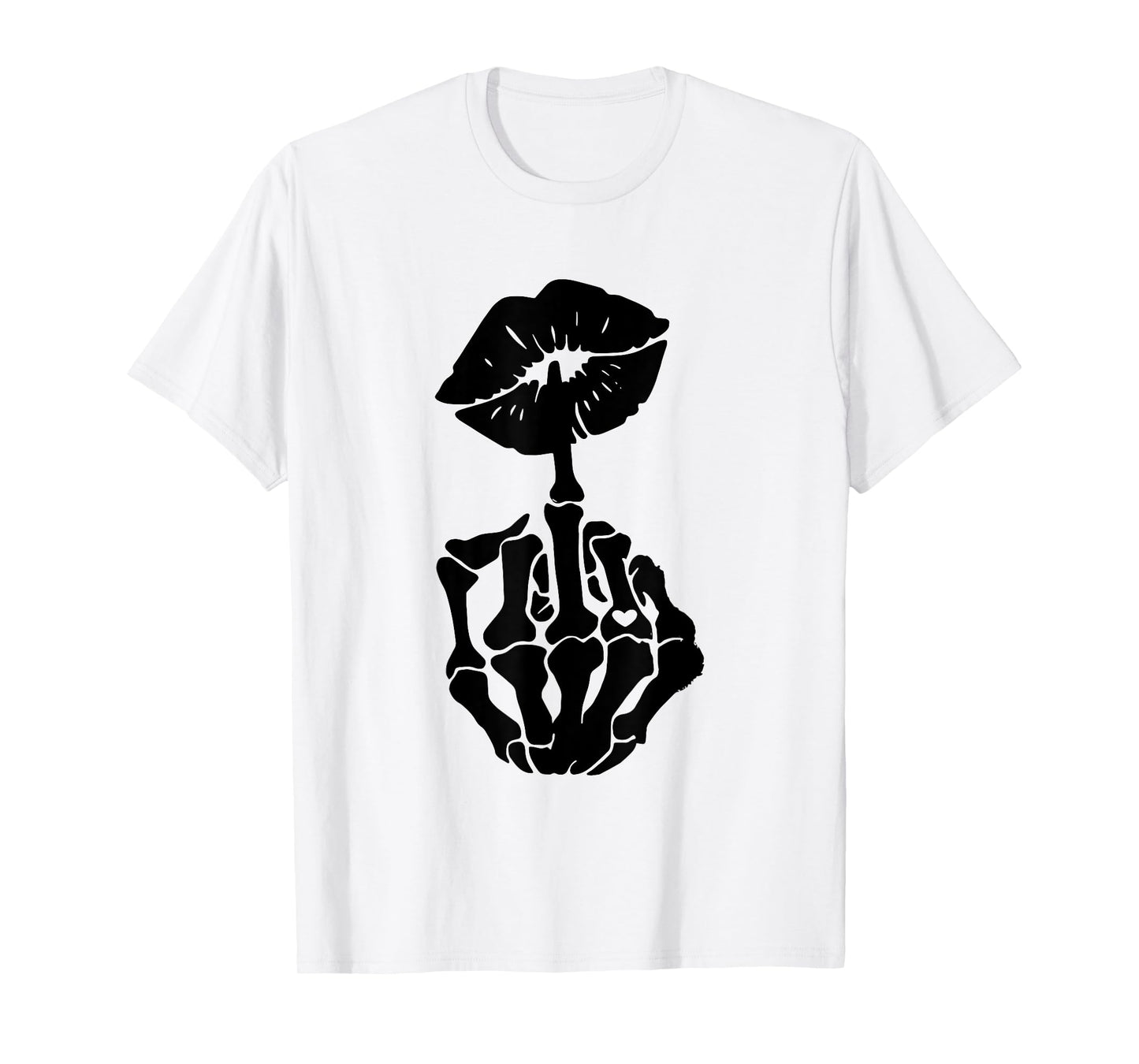 Halloween Retro Skeleton Hand Middle Finger Lips Funny T-Shirt