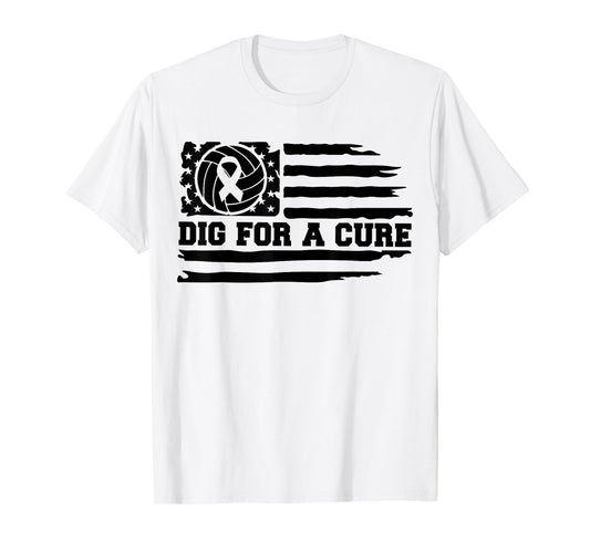 Dig For A Cure Breast Cancer Volleyball Pink American Flag T-Shirt for Women Kids Men