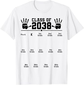 Class of 2038 Grow With Me Handprint Pre-K 12th Grade T-Shirt
