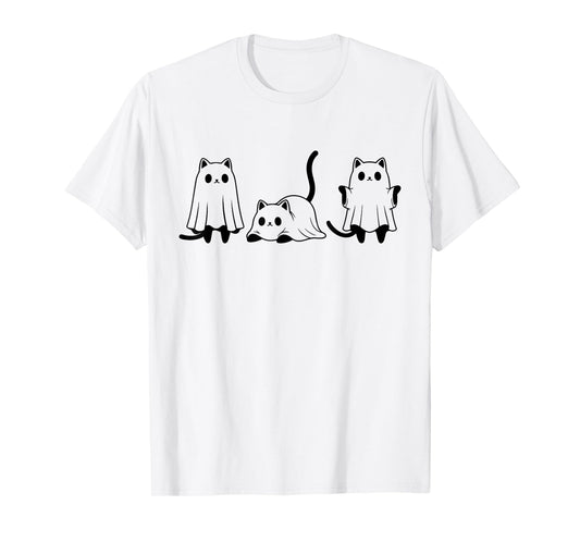 Cute Ghost Cat Halloween - Adorable Spooky Black Cat Costume T-Shirt