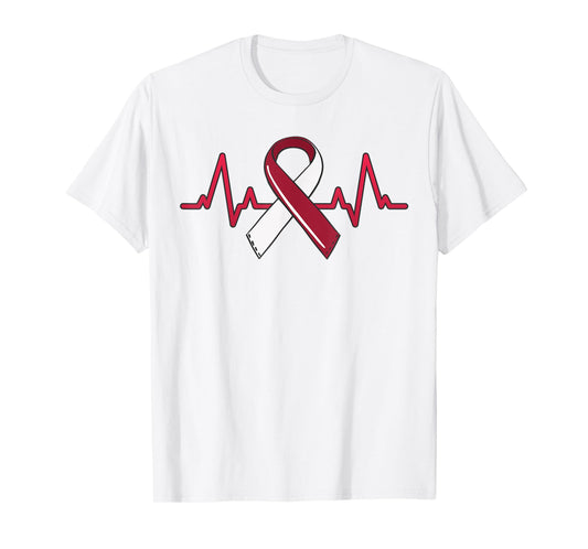 Oral Head And Neck Cancer Heartbeat Throat Burgundy Ribbon T-Shirt