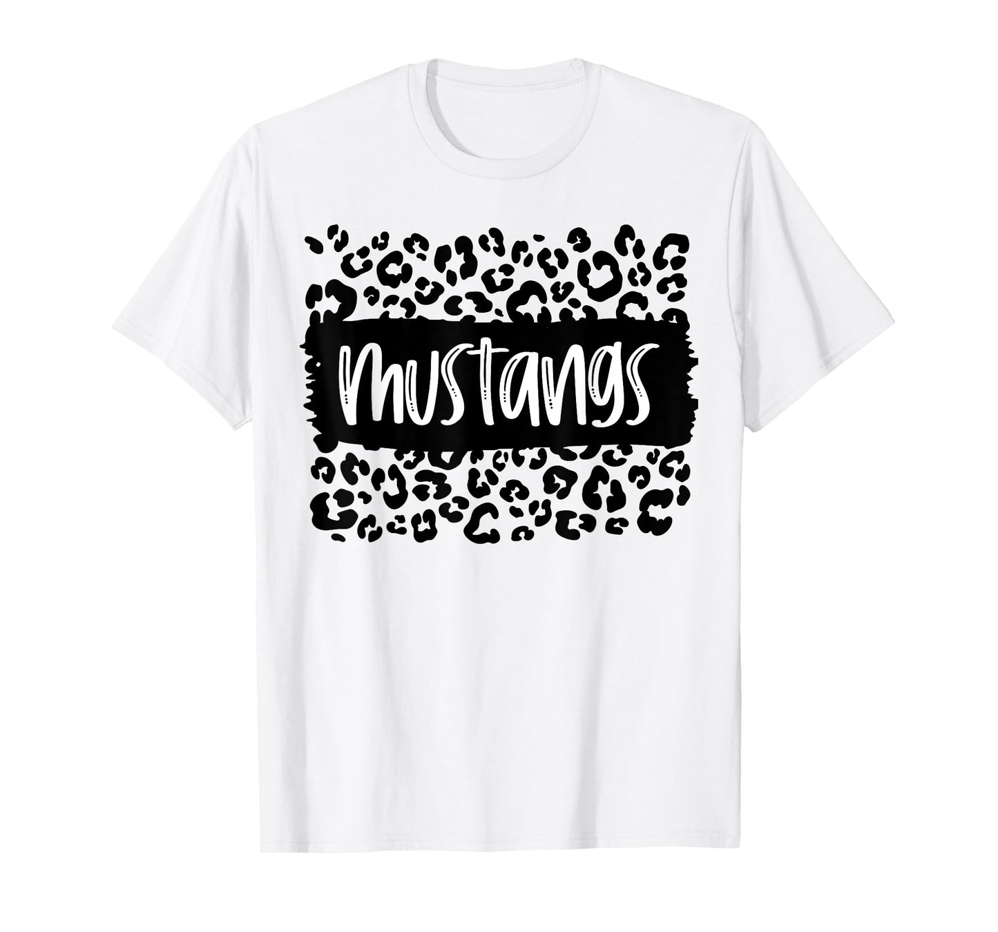 Mustangs Team Mascot School Spirit Game Night Leopard Print T-Shirt