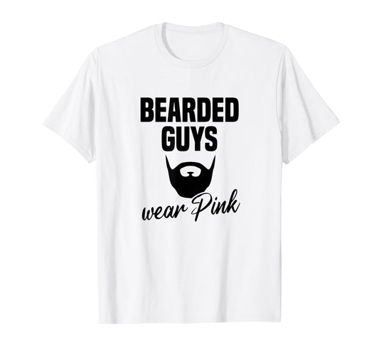 Mens Bearded Guys Wear Pink Breast Cancer Awareness T-Shirt