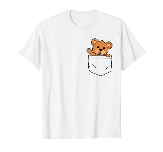teddy bear in breast pocket funny cute bears Men Women Kids T-Shirt