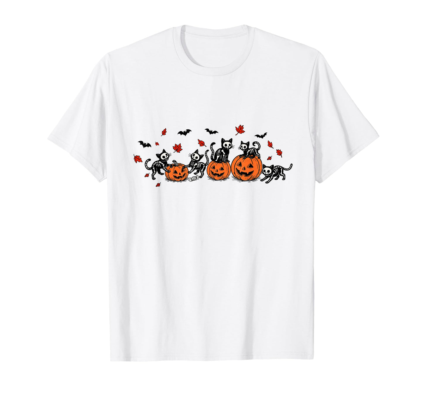 Skeleton Black Cat Halloween Pumpkin Cat Fall Autumn Cat Mom T-Shirt