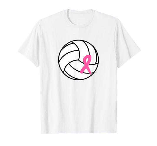 Volleyball Pink Ribbon Breast Cancer Awareness T-Shirt