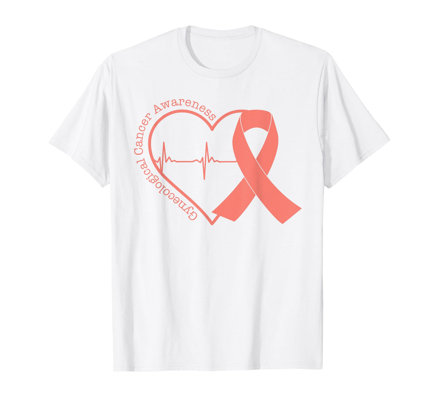 Gynecological Cancer Awareness Heart Peach Ribbon T-Shirt