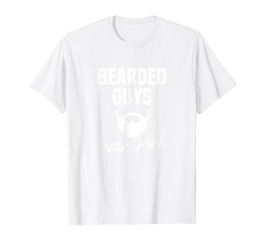 Mens Bearded Guys Wear Pink Breast Cancer Awareness T-Shirt