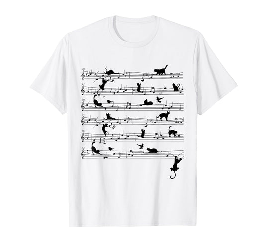 Cute Cat Kitty Playing Music Note Clef Musician Art T-Shirt