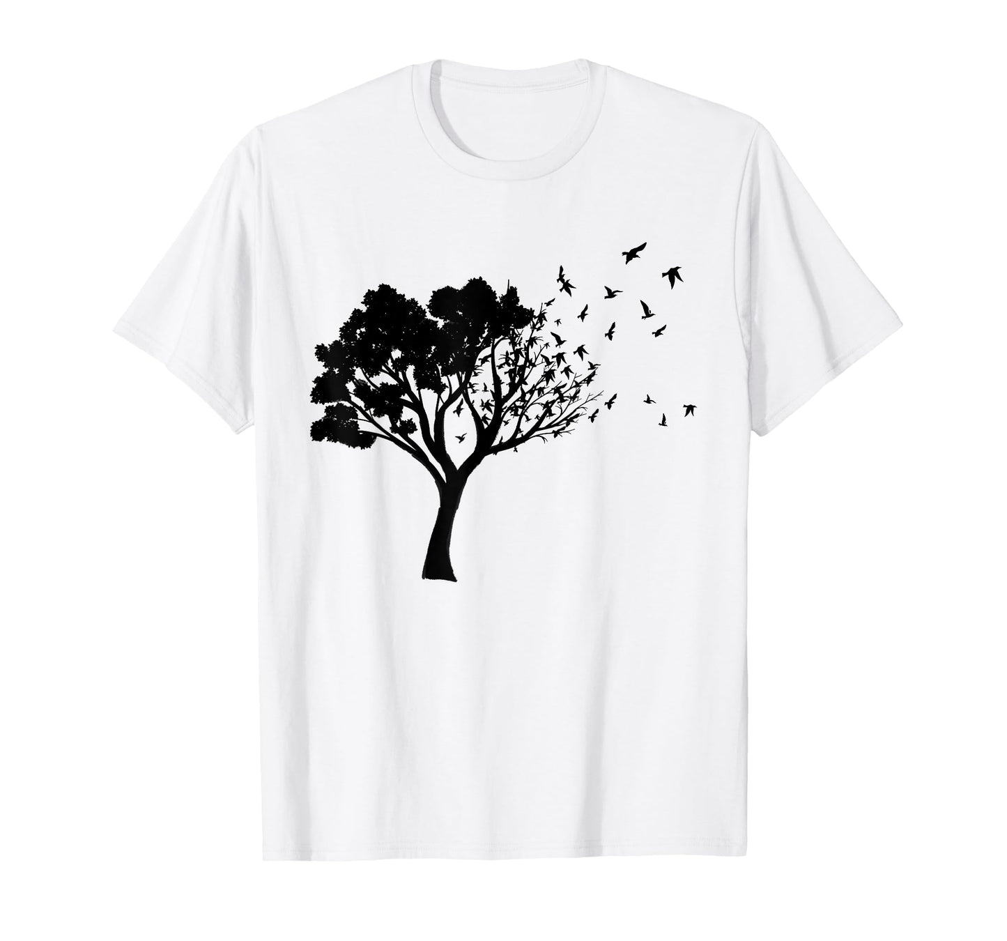 Black Tree And Birds Flying Away Free In Nature Silhouette T-Shirt