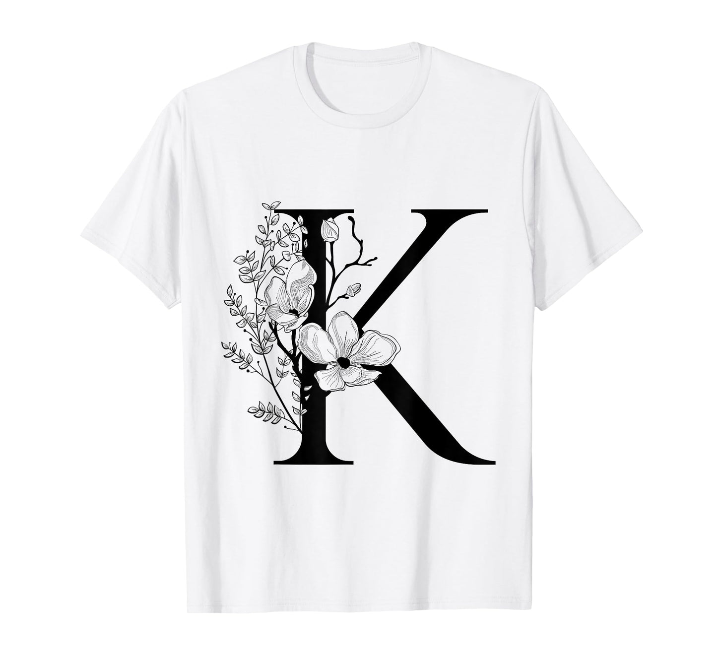 Beautiful Black Letter K Flowers Initial Floral Monogram T-Shirt