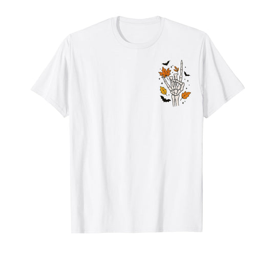 (2 Sided) Skeleton Fall Breeze Autumn Leaves T-Shirt