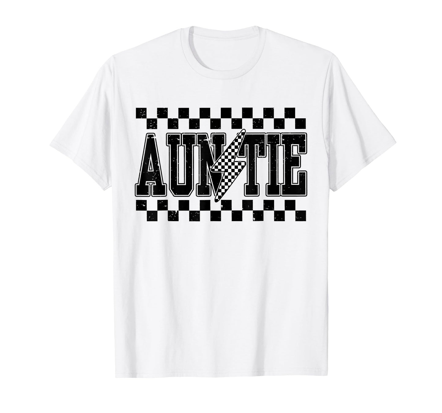 Retro Lightning Auntie Checkered Funny Auntie For Women Men T-Shirt
