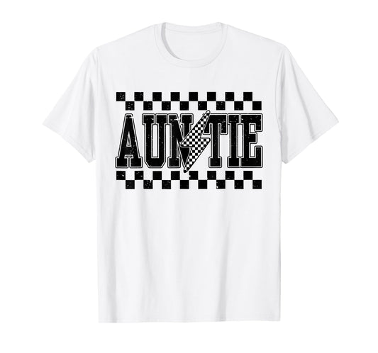 Retro Lightning Auntie Checkered Funny Auntie For Women Men T-Shirt