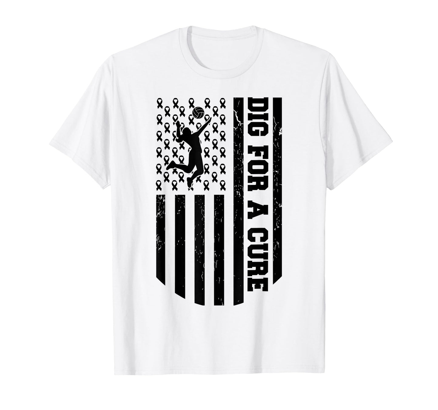 Dig For A Cure Breast Cancer Volleyball Pink American Flag T-Shirt for Women Kids Men