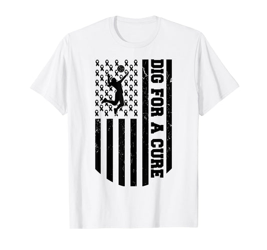 Dig For A Cure Breast Cancer Volleyball Pink American Flag T-Shirt for Women Kids Men