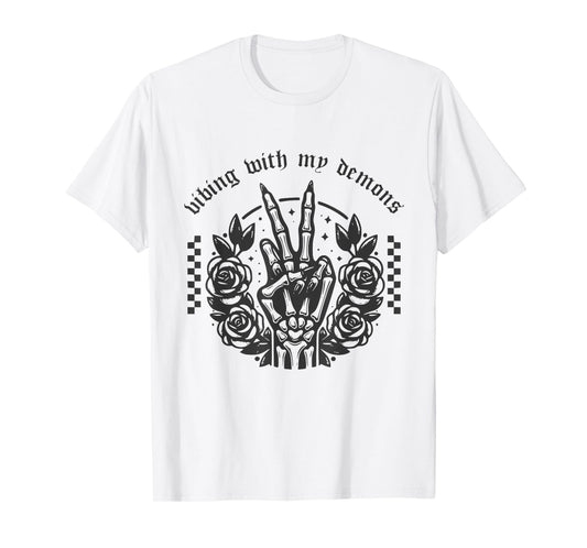 Vibing With My Demons Shirt Funny Witchy Gothic Halloween T-Shirt