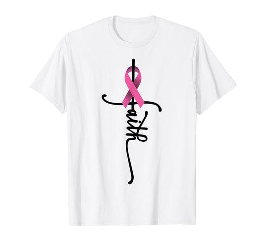 Faith Cross Warrior Survivor Pink Ribbon Breast Cancer T-Shirt