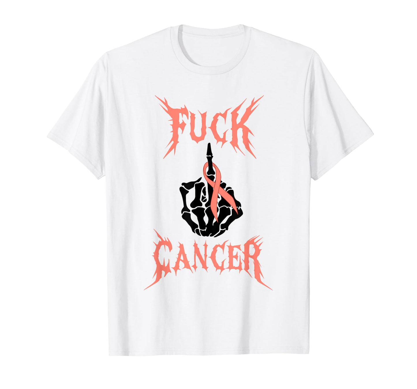Fuck Cancer Rock Tattoos Warrior Peach Ribbon Uterine Cancer T-Shirt