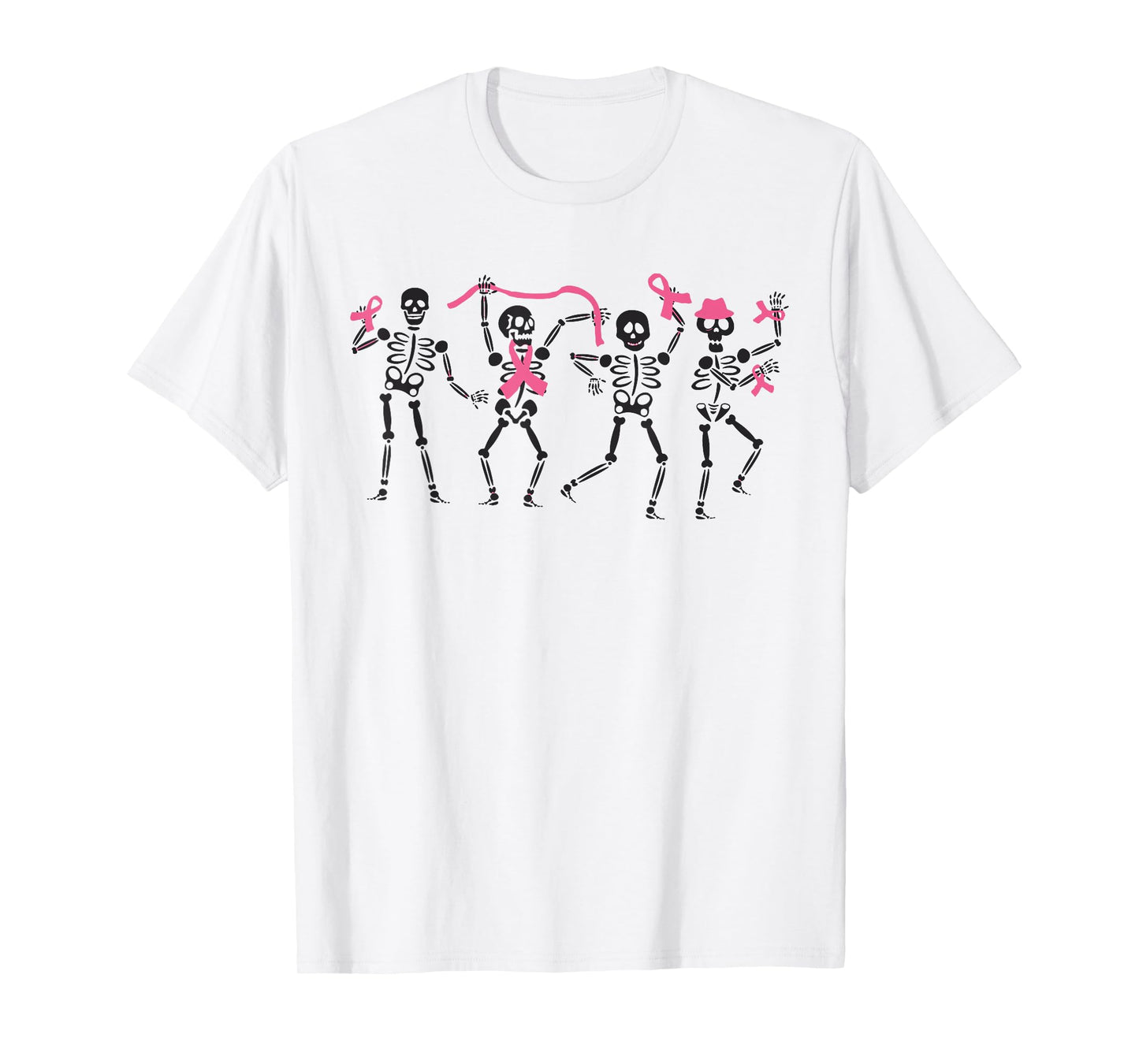 Dancing Skeleton Breast Cancer Awareness Ribbon Halloween T-Shirt
