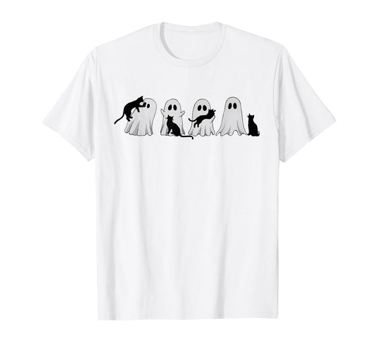 Cute Ghost Cat Halloween Outfit Costumes Cat Lover Spooky Men Women Kids T-Shirt