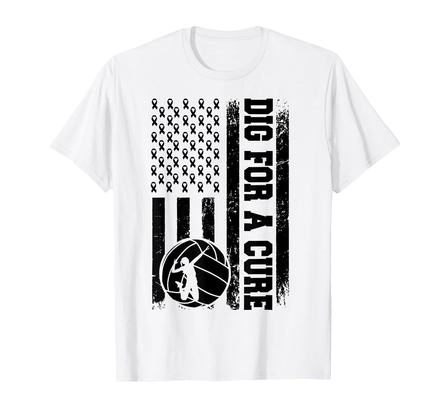 Dig For A Cure Breast Cancer Volleyball Pink American Flag Women Kids Men T-Shirt