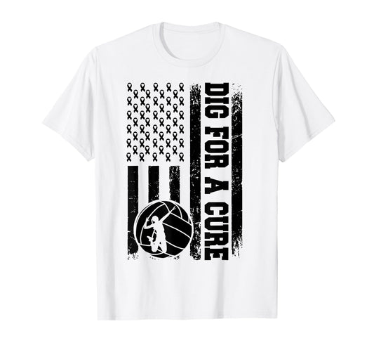 Dig For A Cure Breast Cancer Volleyball Pink American Flag Women Kids Men T-Shirt