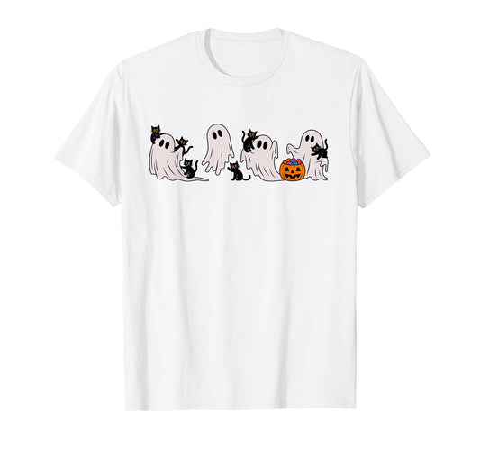 Cute Ghost Cat Halloween - Adorable Spooky Black Cat Costume T-Shirt
