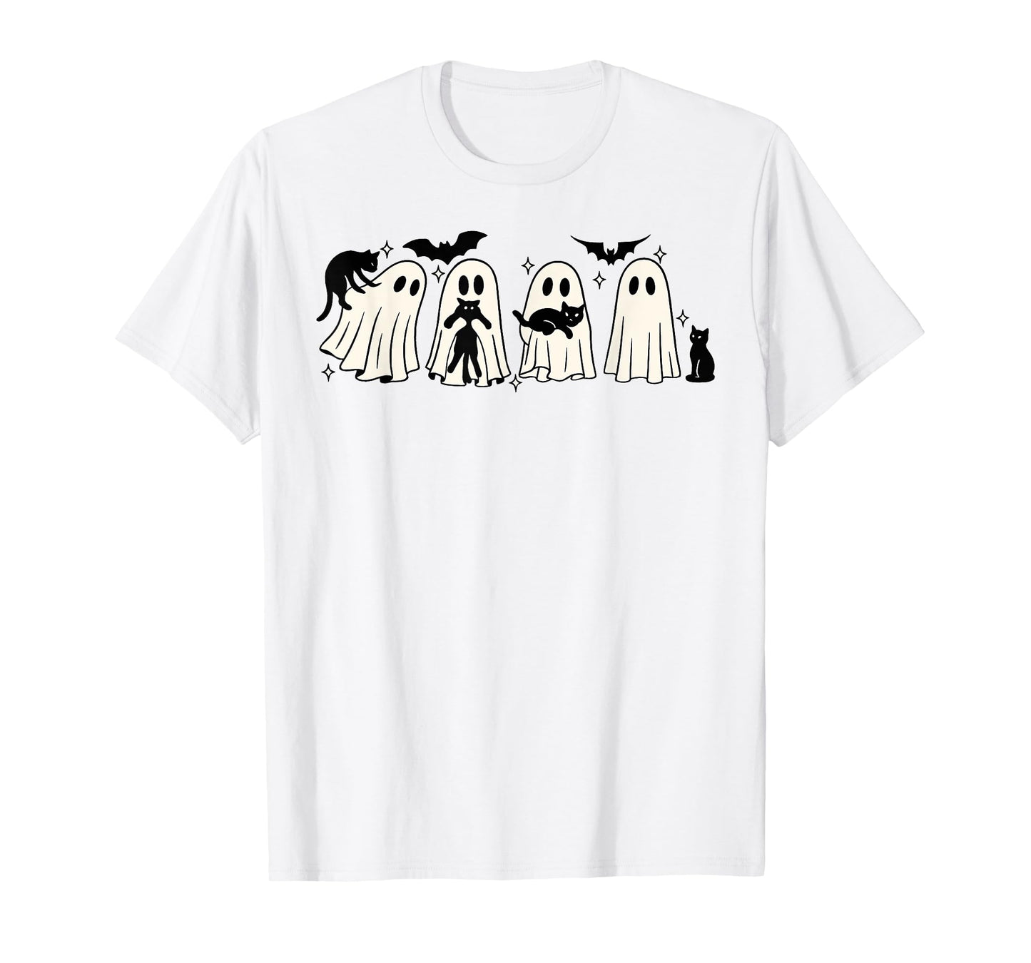Funny Ghost Black Cat Spooky Season Trick Or Treat Halloween T-Shirt for Men Women Kids