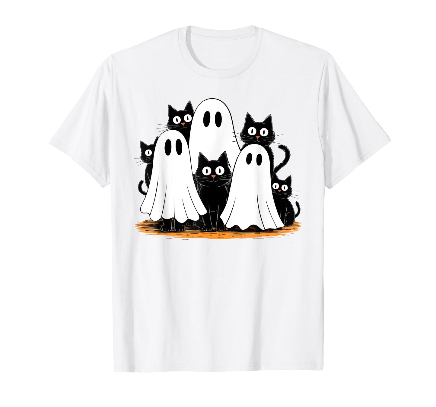 Cute Ghost Black Cat Halloween Costume Men Women Spooky Cat T-Shirt