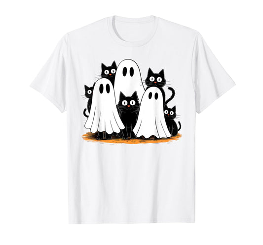 Cute Ghost Black Cat Halloween Costume Men Women Spooky Cat T-Shirt
