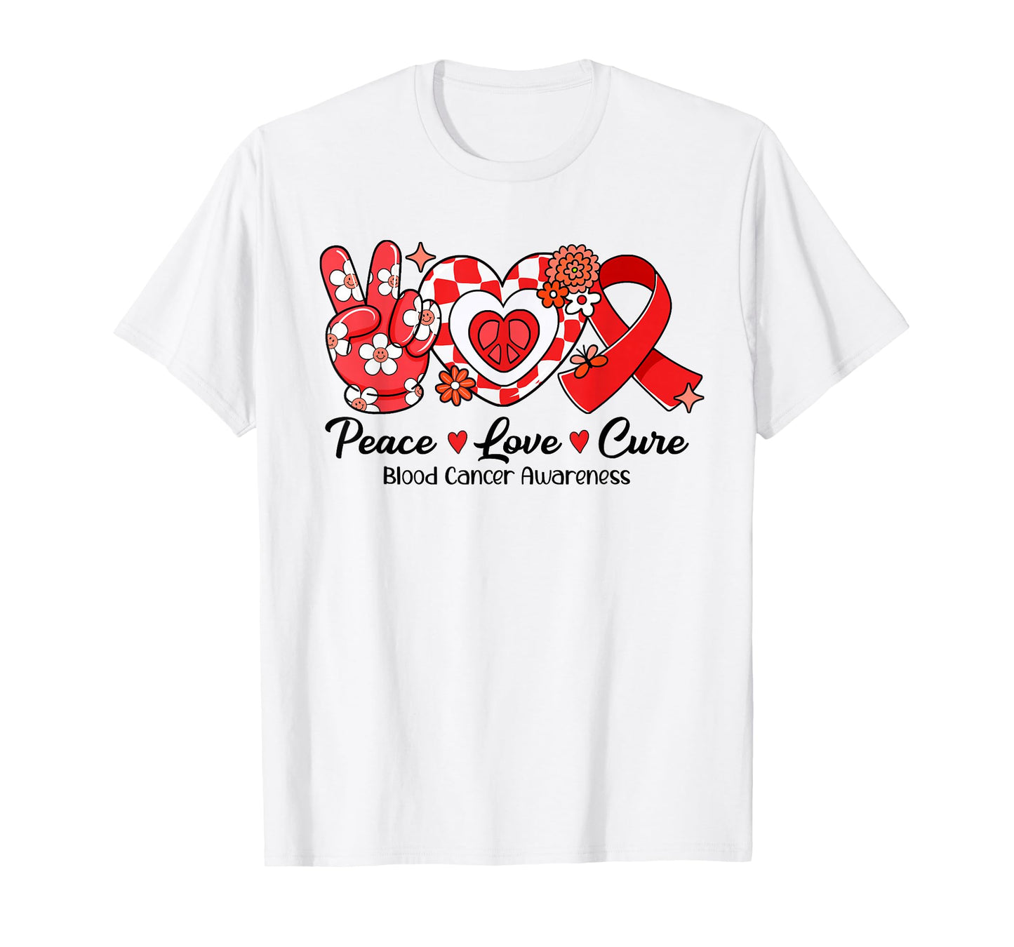 Retro Groovy Peace Love Cure Blood Cancer Awareness Gifts T-Shirt