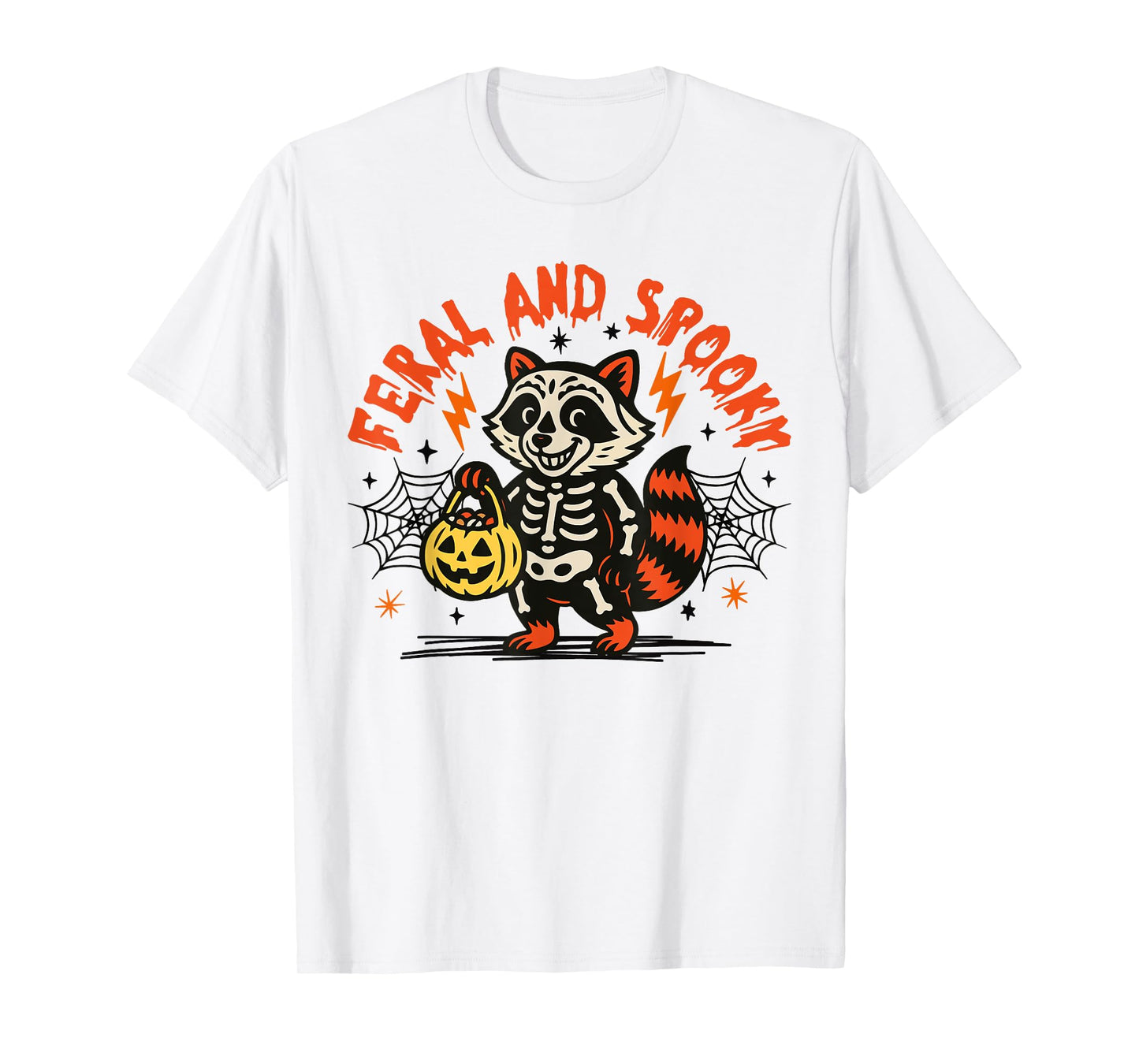 Feral and Spooky Funny Halloween Creepy Raccoon Skull T-Shirt