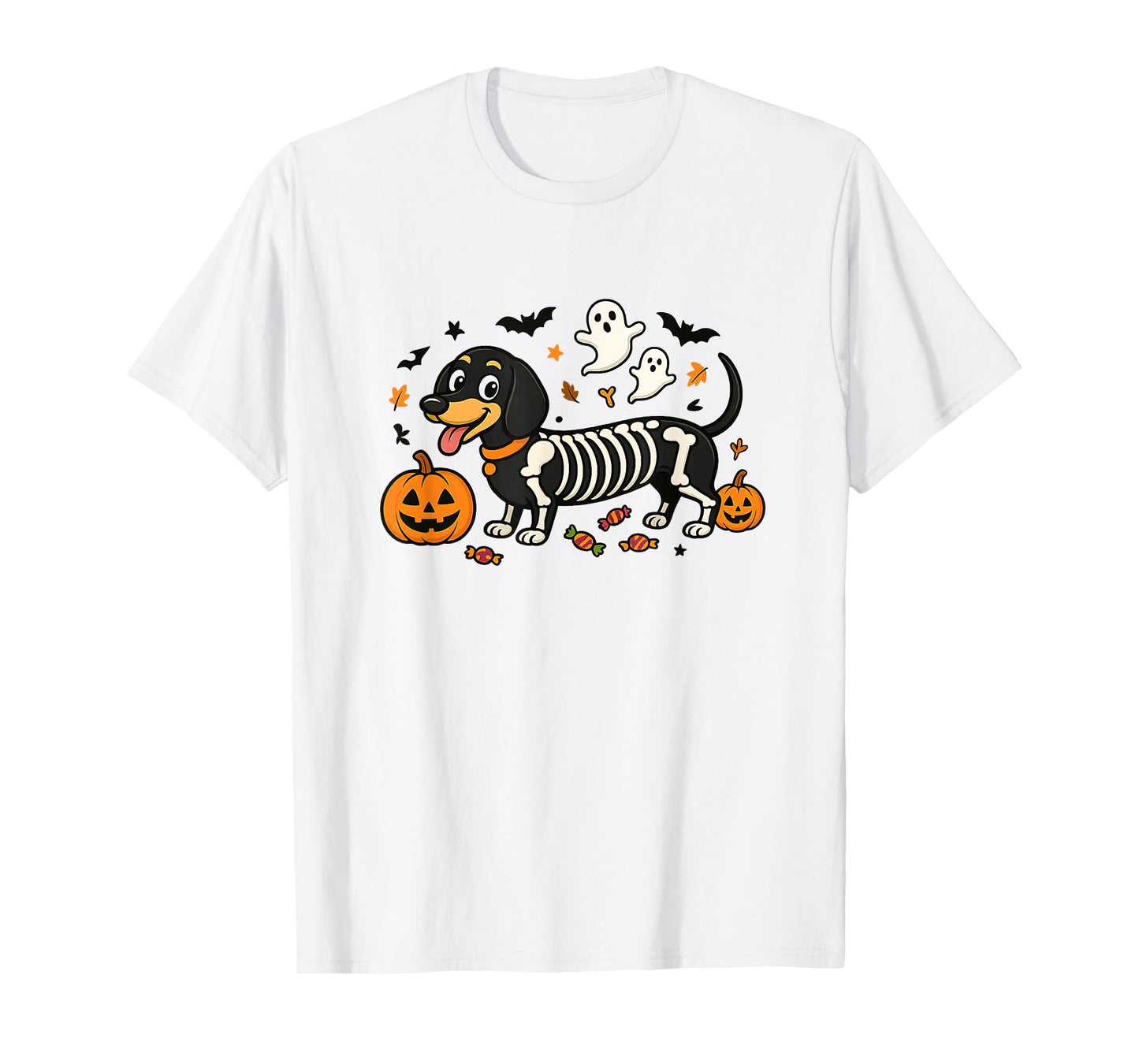 Halloween Slinky Dachshund Skeleton Dog T-Shirt