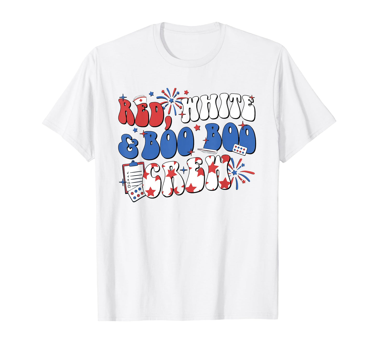 Retro Red White Boo Boo Crew 4th Of July Nurse Otho Tech T-Shirt for Women Men