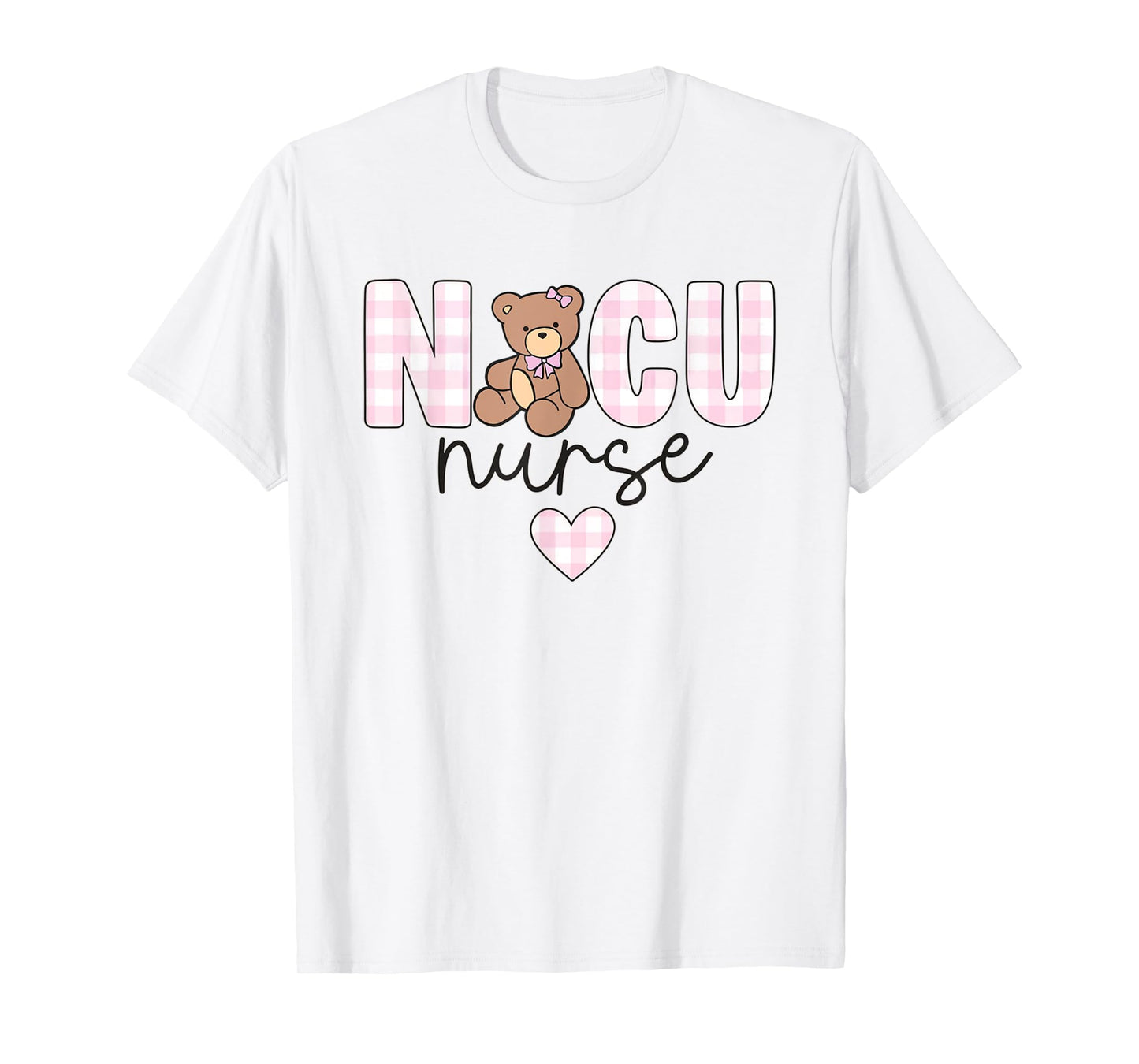 Gingham NICU RN Coquette Bow Neonatal Intensive Care Unit T-Shirt