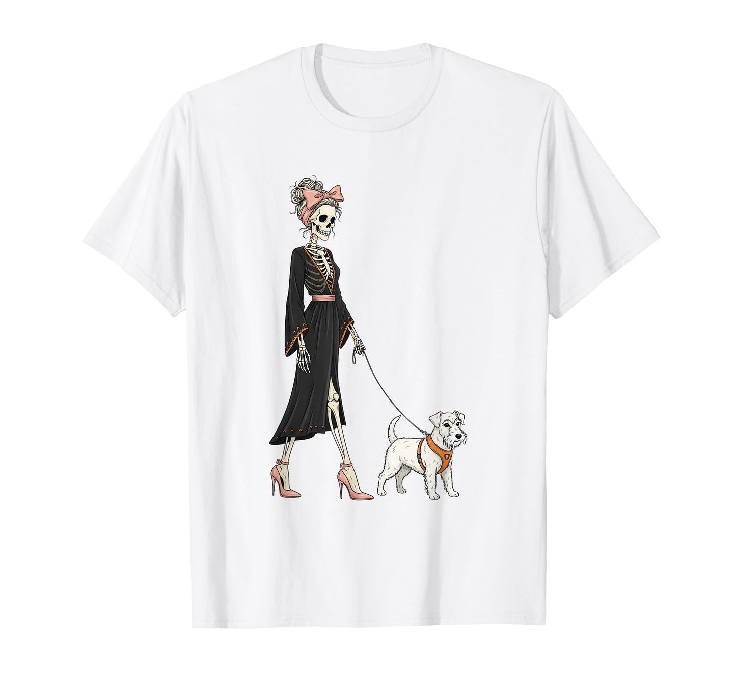Skeleton Sealyham Terrier Dog Walking Halloween Women T-Shirt