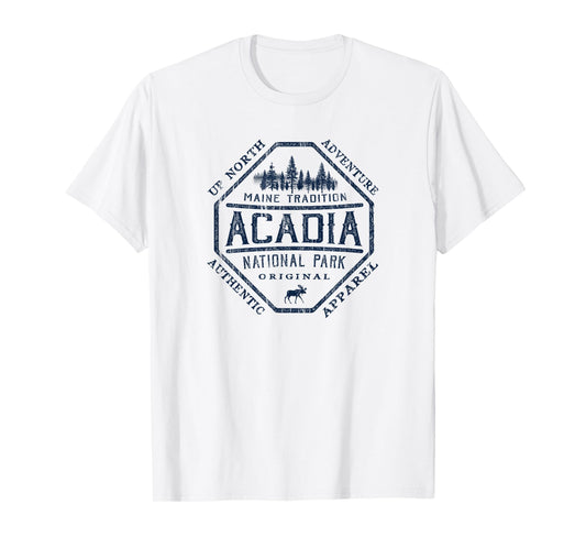 Acadia National Park Destinations Vintage T-Shirt, Unisex-Adults, Grey, Small, Short Sleeve, Classic Fit