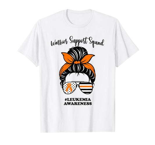 Leukemia Awareness Warrior Support Squad Messy Bun Matching T-Shirt