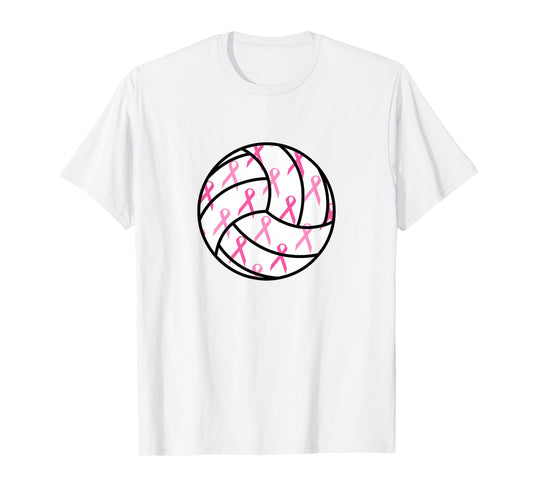 Volleyball Breast Cancer Awareness Pink Ribbon Teens Women T-Shirt