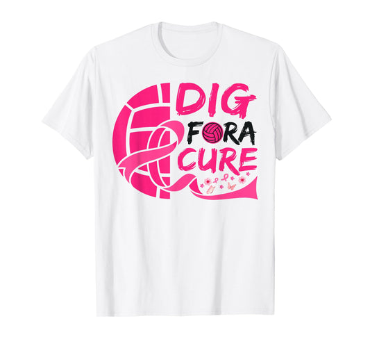 Dig For Cure Ribbon Volleyball Breast Cancer Awareness Pink T-Shirt