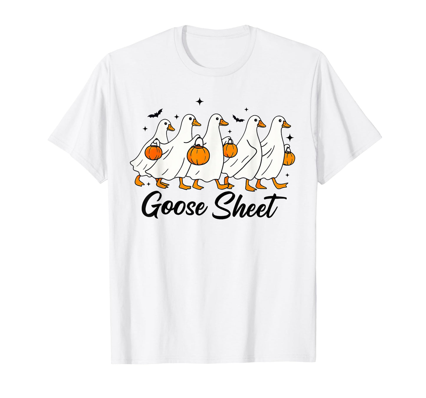 Fun Goose Sheet Ghost Pumpkin Autumn Halloween Spooky Season T-Shirt
