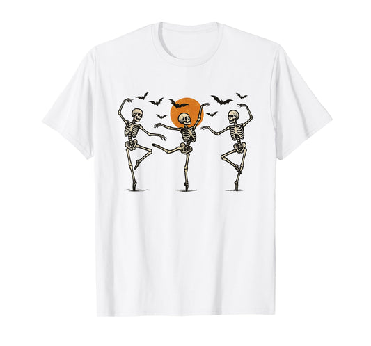 Dancing Skeleton Ballet Halloween Funny Spooky Bat Moon Fun T-Shirt