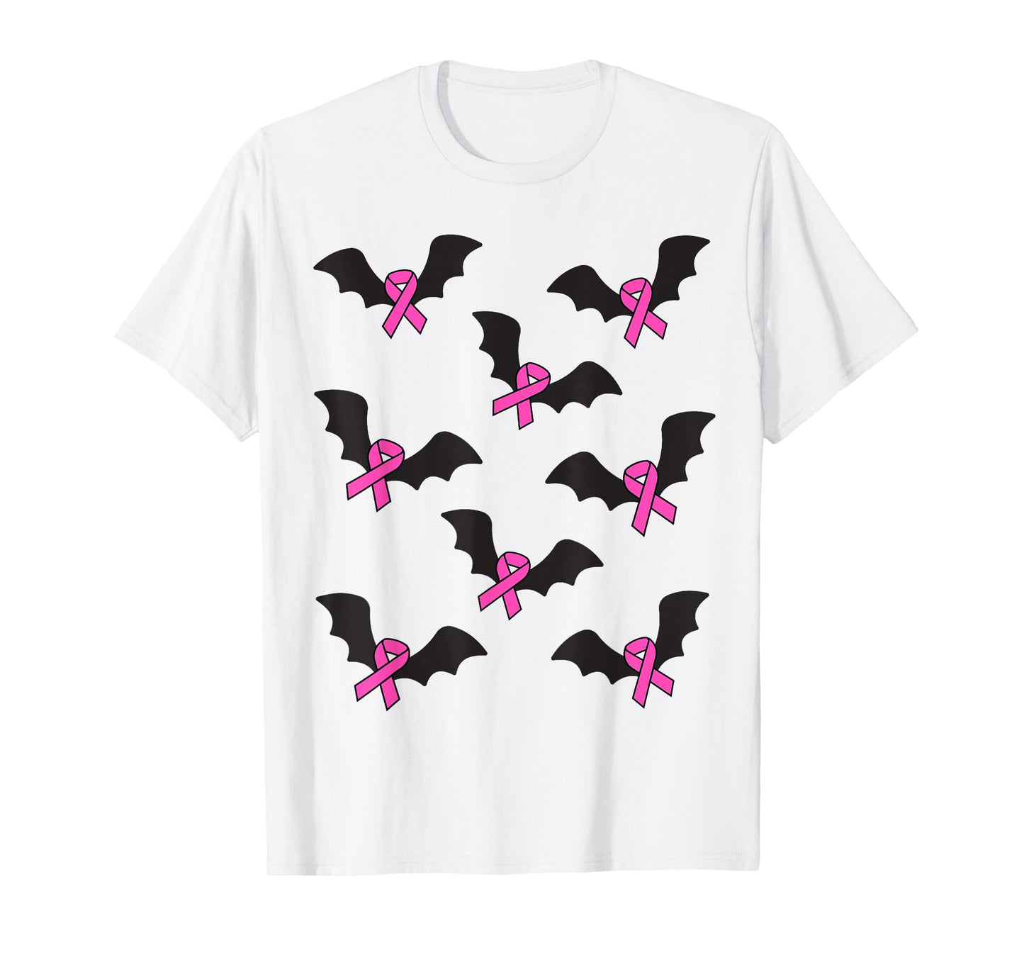 Pink Ribbon Breast Cancer Awareness Halloween Bats Women Men T-Shirt