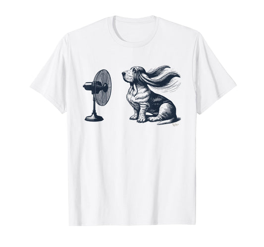 Basset Hound Fan Club Funny Dog Blown by Breeze Design T-Shirt