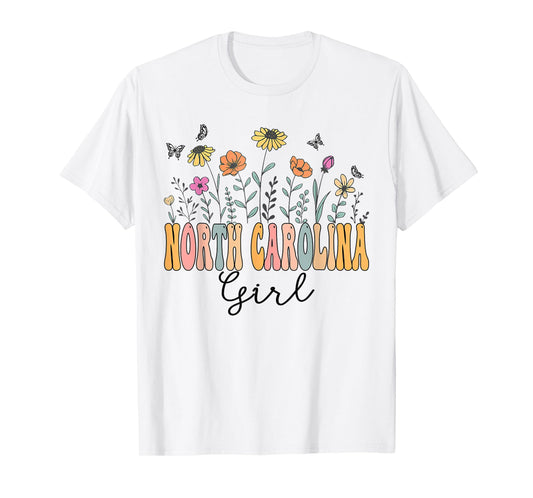 North Carolina Girl Wildflower Groovy North Carolina Lover T-Shirt