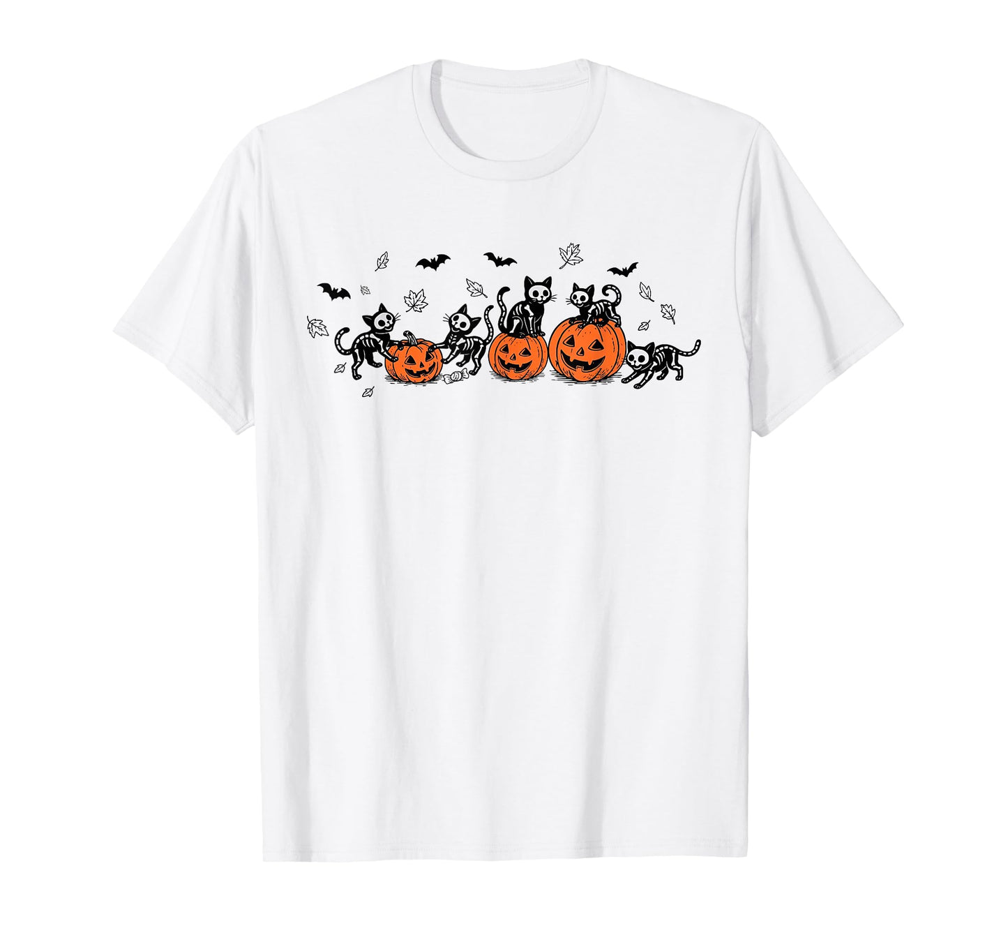 Skeleton Cat Pumpkin Halloween Costume Retro T-Shirt