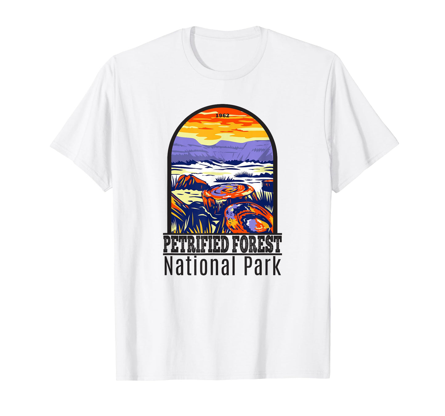 Totally Wild Designs Petrified Forest National Park Retro T-Shirt, Grey, Small, Classic Fit, Short Sleeve, Crew Neck, Unisex-Adult