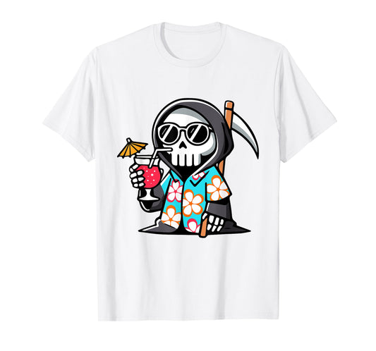 Funny Grim Reaper Hawaiian Summerween Summer Halloween T-Shirt
